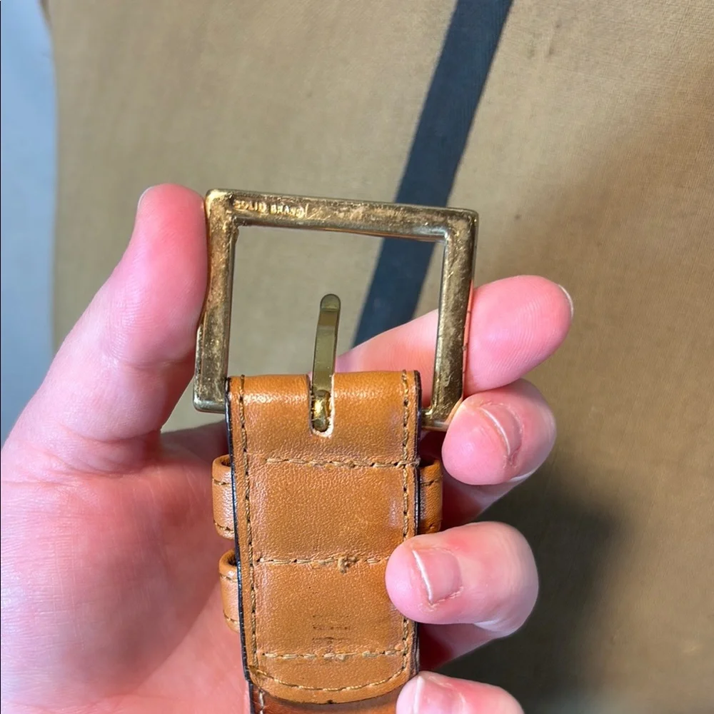 Tan Leather Belt with Gold Buckle